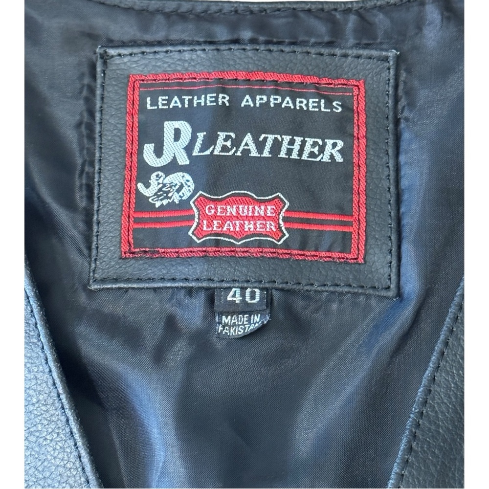 JR Leather Biker Vest Black Snap Front Side Ties Vintage Motorcycle Men’s Sz 40 - Picture 9 of 9